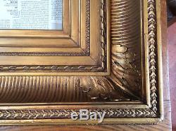 Cadre ancien à clés bois et stuc doré XIX° format feuillure 24,5cm 45,5cm