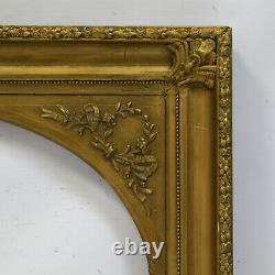 Cadre ancien circa 1900 en bois décoré peinture dorée Feuillure 64x48 cm