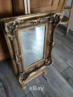 Cadre ancien ornementé en bois doré d'origine, avec miroir 31 x 19 cm