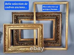 Cadre ancien pour tableau 49,5 à 51,4x28,5 à 30,5 cm bois stuc feuille d'or B913