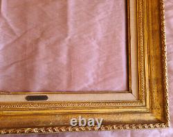 Cadre bois doré feuille d' or marie louise toile + plaque A. CHABAUD Auguste