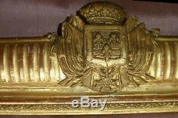 Cadre bois & stuc doré à canaux aux armes de la couronne royale écu fleur de lys