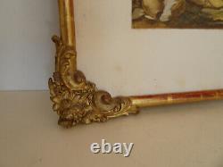 Cadre en bois doré de style Louis XV. Gravure, peinture, huile