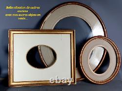 Cadre ovale ancien + verre 51,5x36 cm feuillure 40x30 cm bois stuc doré C026