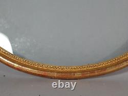 Cadre ovale perlé & verre bois stuc doré d'origine 50x41 feuillure 46x38 cm