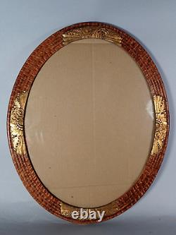 Cadre ovale + verre Art déco bois stuc doré 57x47 feuillure 50x40 cm B386