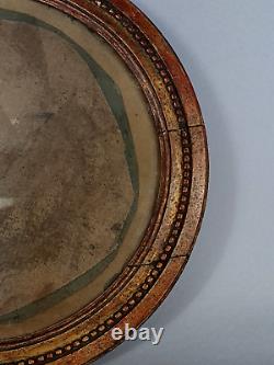 Cadre rond Louis XVI bois scuplté 37 cm feuillure 30 cm + verre ancien SB