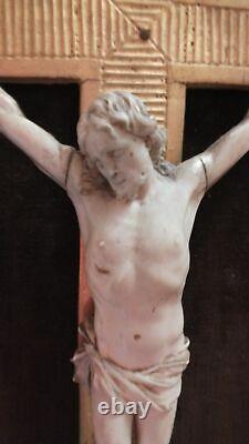 Crucifix Christ 18eme Cadre Bois Doré Parcloses