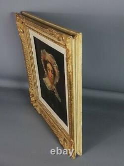 Ecole Anglaise Portrait de jeune femme Hst vers 1850-1870 cadre bois & stuc doré