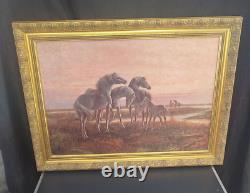 Ecole Italienne Tableau chevaux sauvages Signé C. Moreno Cadre bois doré