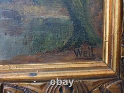 Fernand Weil Huile sur panneau HSP tableau peinture sous bois cote cadre doré
