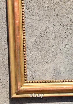 GRAND CADRE en bois et stuc doré décor de perles 19 EME FRAME / 1
