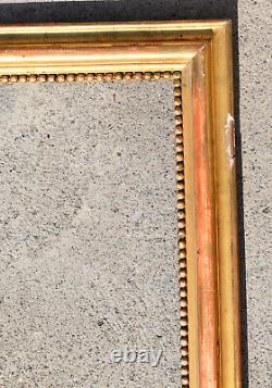 GRAND CADRE en bois et stuc doré décor de perles 19 EME FRAME / 2