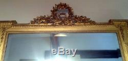 GRAND MIROIR 190x90 cm CADRE EN BOIS DORE STYLE LOUIS XVI Mirror golden wood