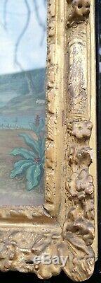 Gouache 18eme Sainte Marthe et la Tarasque dans sont cadre doré en bois sculpté