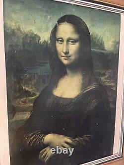 Grand Tableau Reproduction De Mona Lisa Cadre En Bois Doré Joconde Ancien