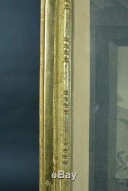 Grand cadre bois doré Louis XVI sculpté perles Saucisse Dessin gravure Frame x 2