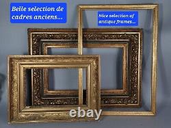 Grand cadre moderne 84x69 feuillure 61x46 cm bois stuc doré feuille or B833