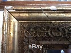 Grand miroir ancien XIX au mercure cadre stuc doré feuille 170 X 124 cm