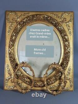 Grand miroir cadre XIXe s. Bois et stuc doré à la feuille d'or 68x53 cm SB