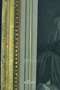 Gravure ancienne Louis XVI cadre bois doré le retour carte à jouer Schenau Saxe