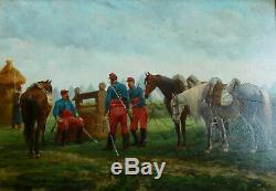 Guerre de 1870 BOMBLED Cavaliers Français au repos, HSP, cadre en bois doré