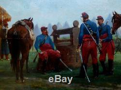 Guerre de 1870 BOMBLED Cavaliers Français au repos, HSP, cadre en bois doré