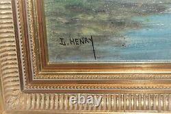 HST TABLEAU PAYSAGE ANIME signé L HENRY réentoilé CADRE BOIS Doré XIXe Peinture