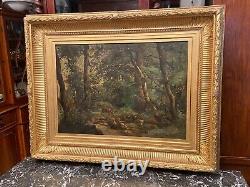 Important tableau 112 x 89 cm huile sur toile BRIELMAN 1871 cadre à canaux XIXe