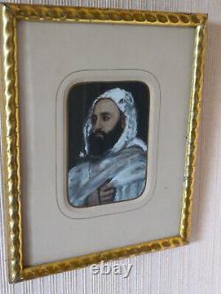 MINIATURE PORTRAIT de l'EMIR ABDELKADER dans ancien cadre bois doré