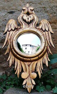 Miroir de Sorcière cadre cascade de plumes en Bois doré Sculpté de cygnes