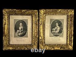 PAIRE DE CADRES 17e EPOQUE LOUIS XVIII AVEC GRAVURES EN BOIS SCULPTÉ DORÉ