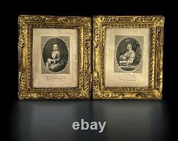 PAIRE DE CADRES 17e EPOQUE LOUIS XVIII AVEC GRAVURES EN BOIS SCULPTÉ DORÉ