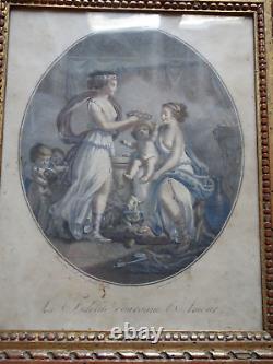 PAIRE DE CADRES, (gravures). EN BOIS SCULPTE ET DORE, LOUIS XVI. Début XIX°