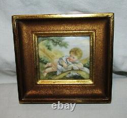 PORTRAIT MINIATURE AMOUR CHERUBIN 19ème siècle cadre bois doré