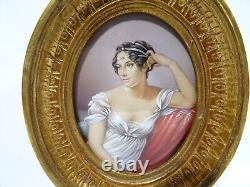 Peinture Miniature Portrait Cadre Oval En Bois Dore Ancient Miniature Painting