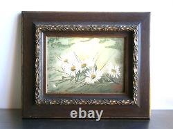 Petite Peinture 1F Huile sur panneau 1896 décor Fleurs Cadre Bois doré Ancien