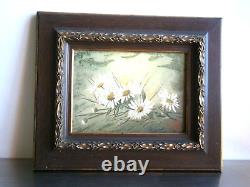 Petite Peinture 1F Huile sur panneau 1896 décor Fleurs Cadre Bois doré Ancien