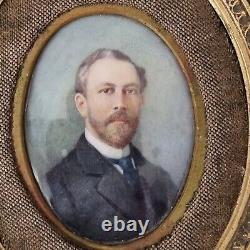 Portrait Miniature Baron Corvisart 1900 Cadre En Bois Doré Nobility Portrait