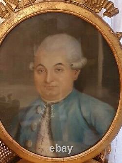 Portrait d'un homme de qualité, XVIII ème s, cadre bois doré, Louis XVI