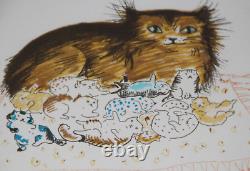 Rare Lithographie Léonor Fini cats 12 CHATS signée 90/230 cadre bois doré 1970