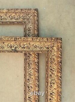 Rare paire de cadres en bois et stucs dorés Napoléon III feuillure 40 x 30 cm