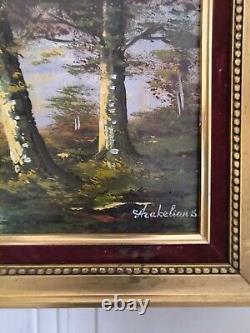 S. ARAKELIAN (XXeme) huile sur toile Paysage lacustre cadre bois doré et velour