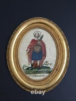 ST THEODORE Broderie XVIIIè Cadre Bois Doré Georgian French 18th C Embroidery