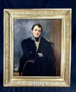 Superb Portrait Homme Officier Ep. Empire Cadre Bois Dore Gay Interest Militaria