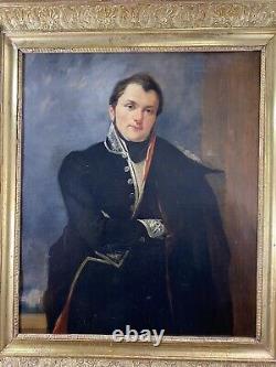 Superb Portrait Homme Officier Ep. Empire Cadre Bois Dore Gay Interest Militaria