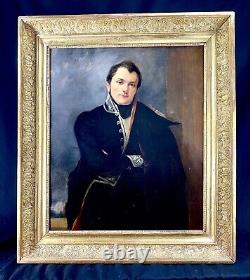 Superb Portrait Homme Officier Ep. Empire Cadre Bois Dore Gay Interest Militaria