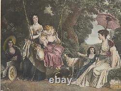 Superbe Gravure ancienne Cadre d'origine Bois stuc doré Lithographie couleur