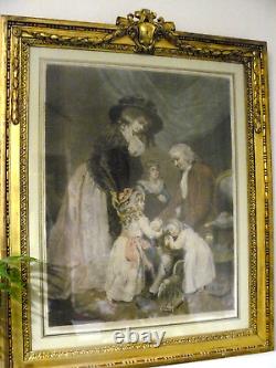 TRES BEAU CADRE ANCIEN 73x58 a la feuille d'or, avec gravure