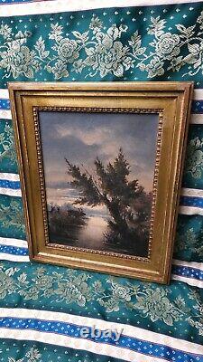 Tableau Ancien Peinture Huile Ecole de Barbizon Animaux XIXeme Cadre Bois Dore